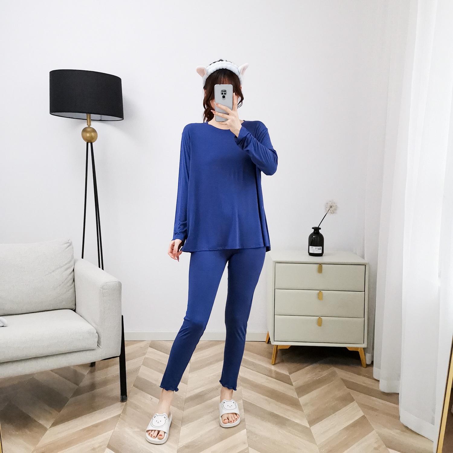 ChicShe Damen-Pyjama Herbst Langarm Locker Modal Koreanischer Stil Plus Size Winter Homewear Set Sommer Stillen Umstandsmode_voghion.com