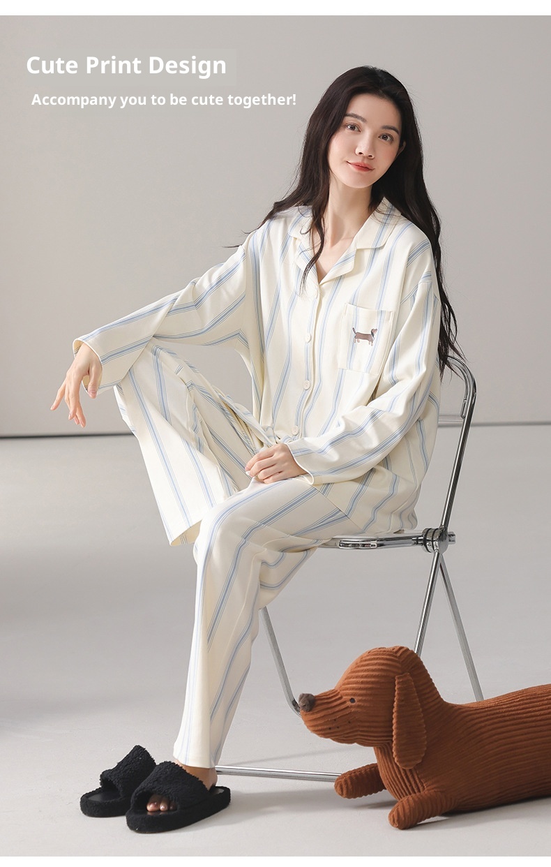 ChicShe 2025 Spring And Autumn Simple Casual Pure Cotton Women's Pajamas Sleeve Long Pants Cardigan Style Breathable Comfortable_voghion.com