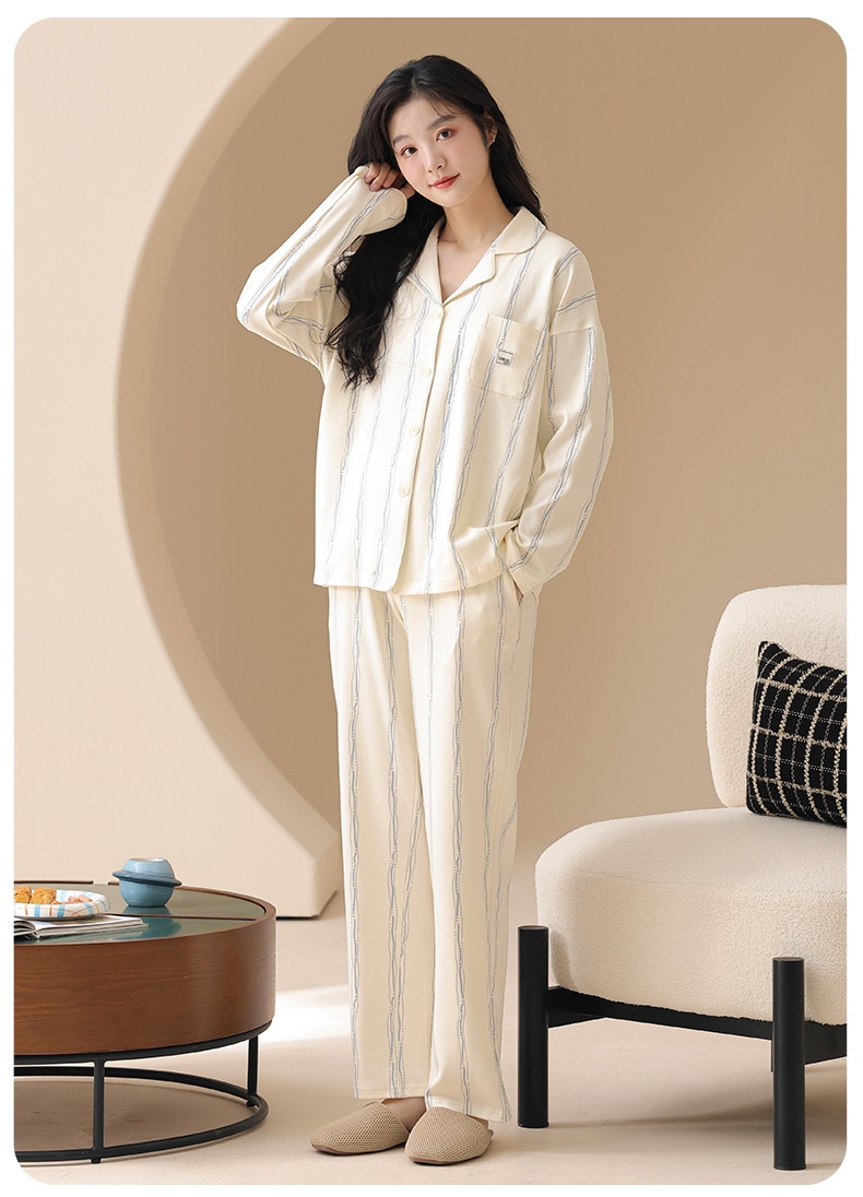 Pigiama da donna ChicShe Classe A antibatterico in 100% cotone, cardigan con maniche lunghe per autunno e inverno, indossabile all'esterno._voghion.com