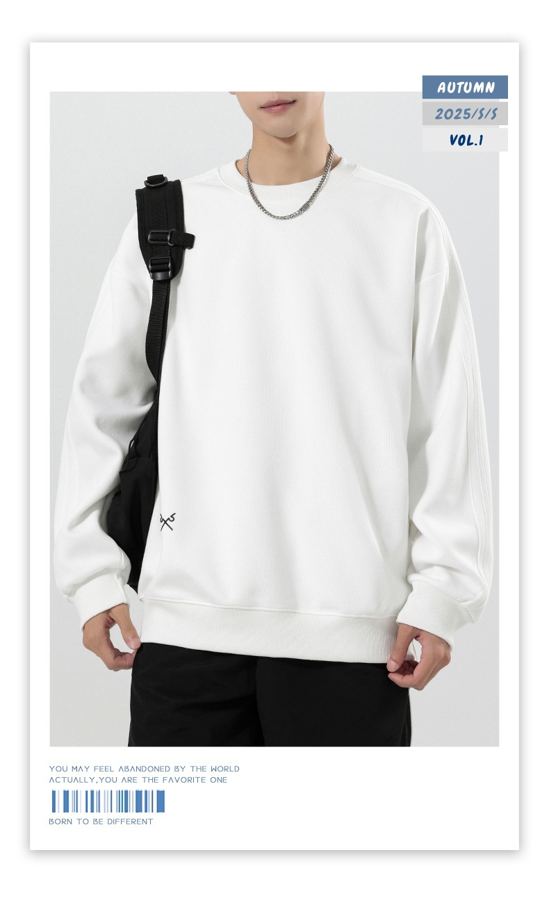 boy Boy Boy Heavyweight Sweatshirt Simple Print Basic Style Casual Trendy Crew Neck Pullover Inner Wear Long Sleeve Top Men's Jacket_voghion.com