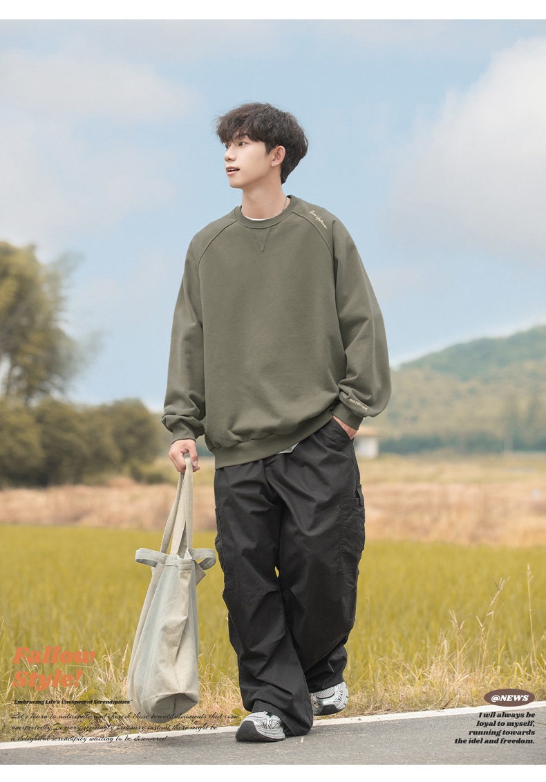 boy Boy Boy Heavyweight 400G Spliced Raglan Sleeve Crew Neck Sweatshirt Men Spring New American Style Letter Embroidery Casual_voghion.com