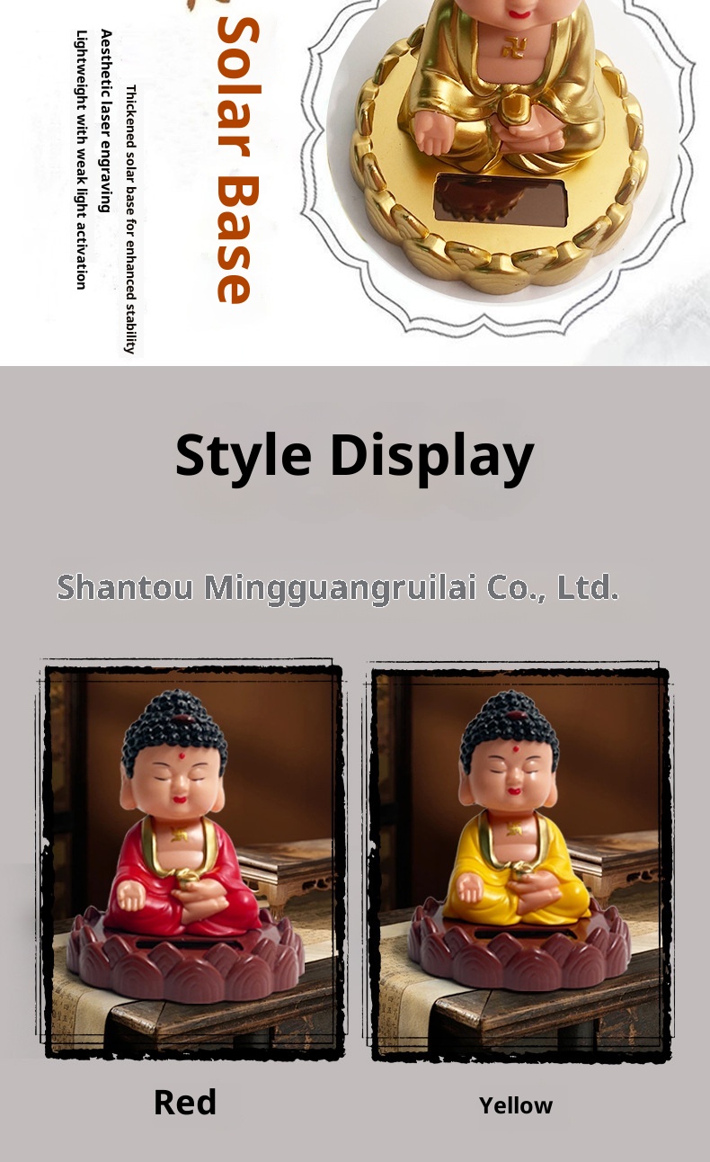 Solarbetriebene Nickleuchte, Tathagata-Ornament, Auto-Innenausstattung, Nationaler Trend, Figur des schwingenden Buddha, Grenzüberschreitend_voghion.com