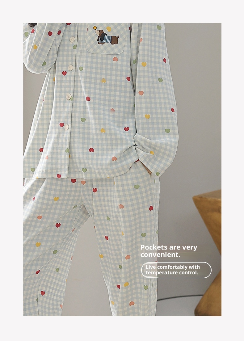 ChicShe Nuovo Pigiama in Cotone da Donna, Cardigan con Colletto Risvoltato Autunnale, Design Stampato Dolce e Carino, Adatto per Capispalla,_voghion.com