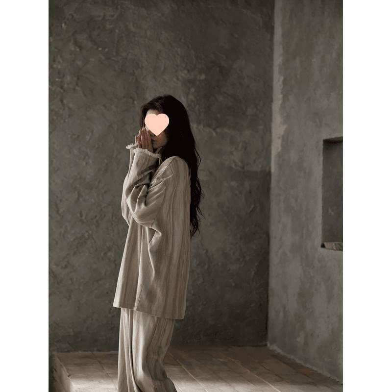 Pigiama da donna ChicShe primaverile con imbottiture a scacchi sfumate larghe taglie forti maniche lunghe stile francese abbigliamento estivo per la casa_voghion.com