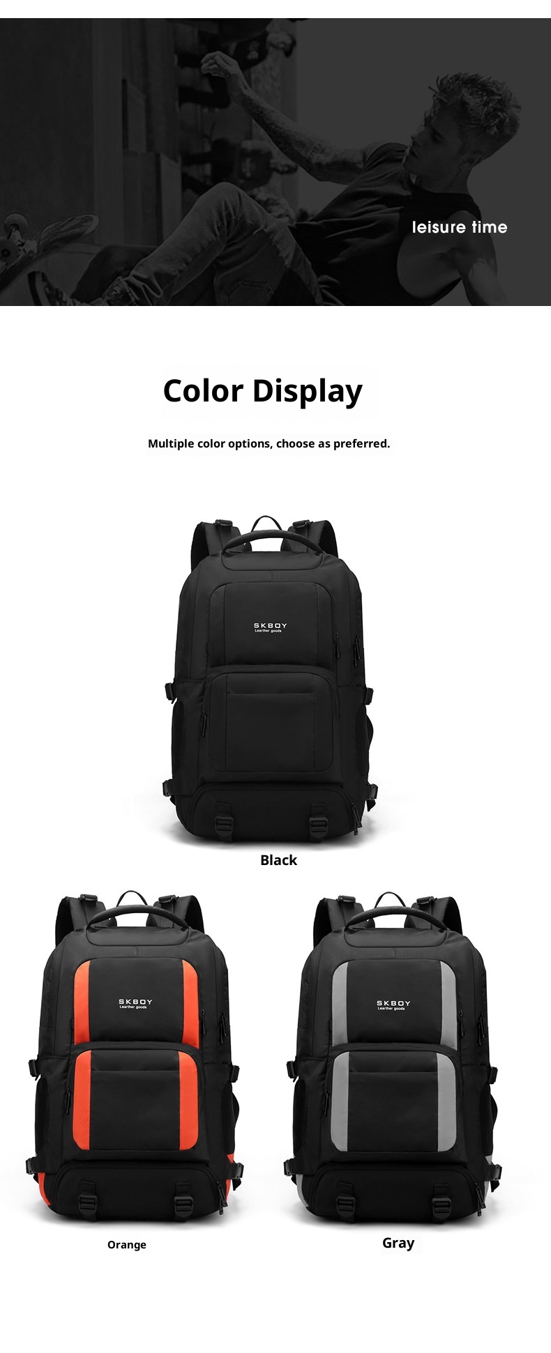 Zaino da viaggio per computer da uomo ActiveGo, borsa da viaggio per alpinismo e attività all'aperto, grande capacità_voghion.com