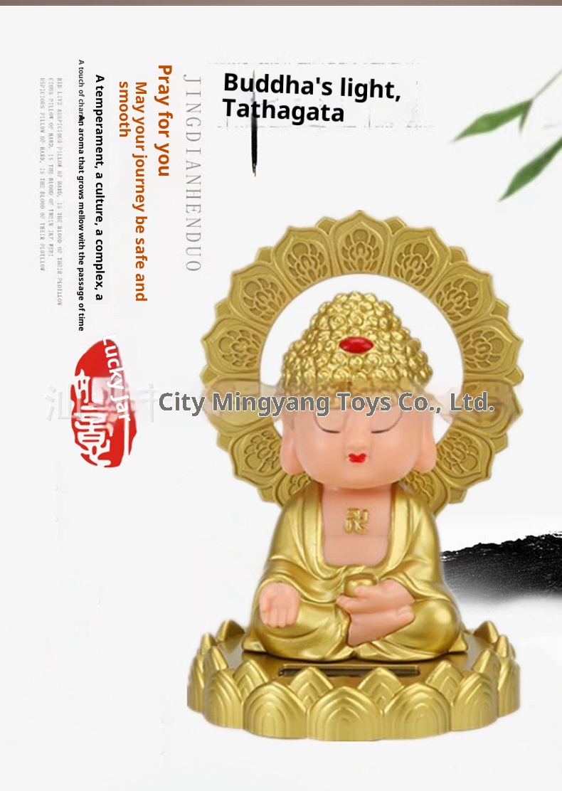 Solarbetriebene Nickleuchte, Tathagata-Ornament, Auto-Innenausstattung, Nationaler Trend, Figur des schwingenden Buddha, Grenzüberschreitend_voghion.com