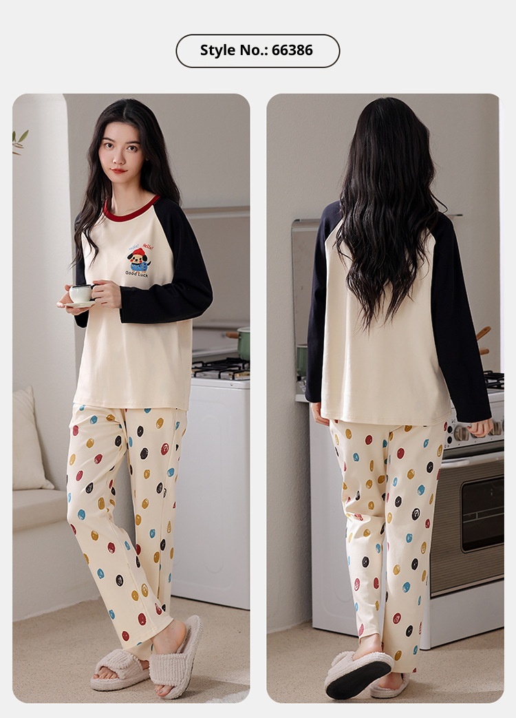 ChicShe Pyjama aus 100 % Baumwolle für Damen, Frühjahr/Herbst 2025: Neues, lässiges und lockeres Set mit Cartoon-Ärmeln, langen Hosen und Streifenmuster._voghion.com