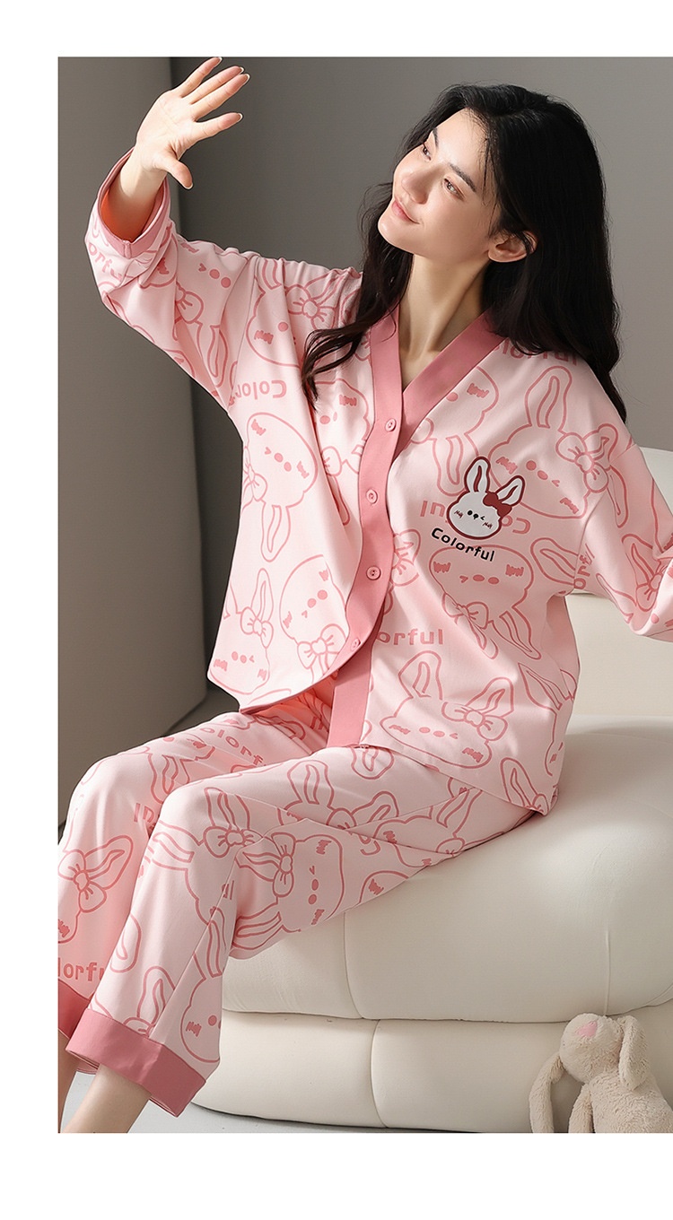 ChicShe Women's Pajamas Autumn 2023 New Pure Cotton Long Sleeve High-end Korean Style Casual Loose Double-sided Kimono Set_voghion.com