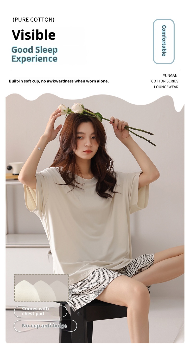 ChicShe New Chest Pad Pajamas For Women, Pure Cotton Short Sleeve Comfortable Cute Pajamas, Summer Internet Celebrity Homewear_voghion.com