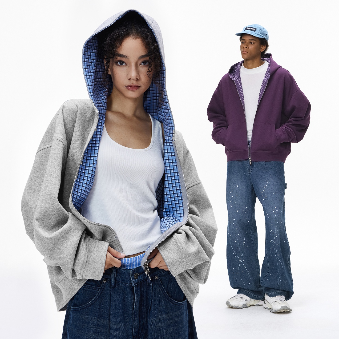 boy Boy Jie Zhan Men's Clothing|Boxy Plaid Two-tone Jacket 25 Autumn New European And American Short Casual Couple Hooded_voghion.com