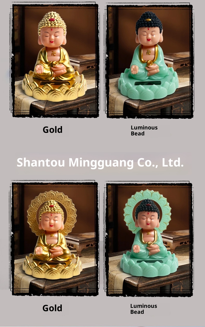 Solarbetriebene Nickleuchte, Tathagata-Ornament, Auto-Innenausstattung, Nationaler Trend, Figur des schwingenden Buddha, Grenzüberschreitend_voghion.com