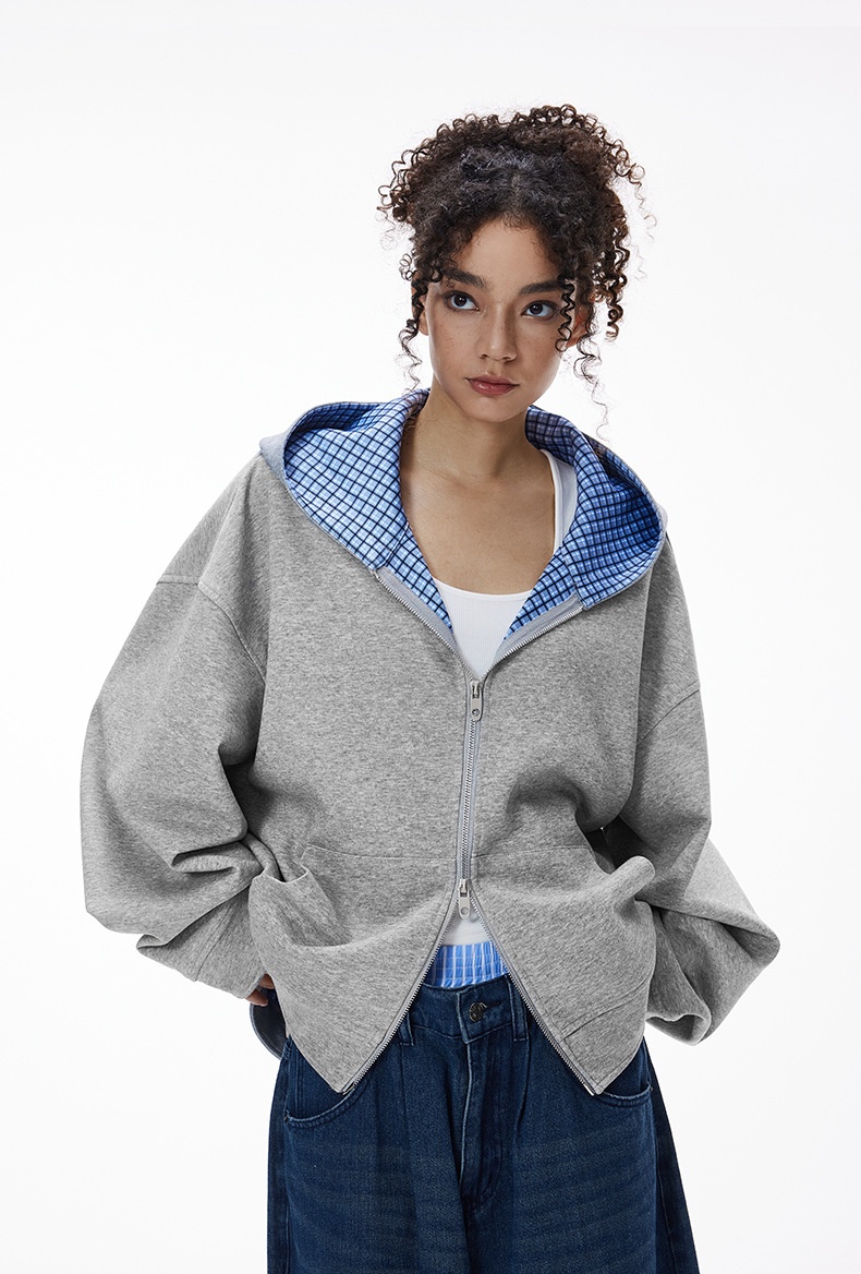 boy Boy Jie Zhan Men's Clothing|Boxy Plaid Two-tone Jacket 25 Autumn New European And American Short Casual Couple Hooded_voghion.com