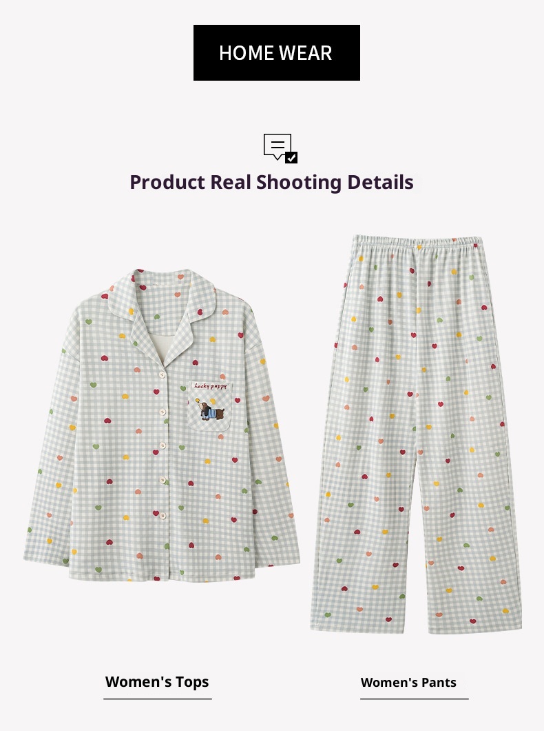 ChicShe Nuovo Pigiama in Cotone da Donna, Cardigan con Colletto Risvoltato Autunnale, Design Stampato Dolce e Carino, Adatto per Capispalla,_voghion.com