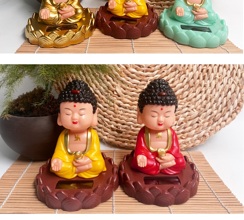 Solarbetriebene Nickleuchte, Tathagata-Ornament, Auto-Innenausstattung, Nationaler Trend, Figur des schwingenden Buddha, Grenzüberschreitend_voghion.com