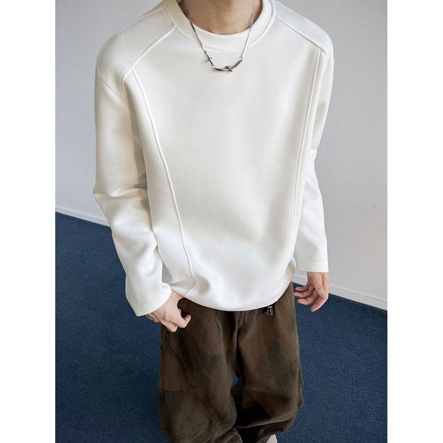 Sweat-shirt Boy Cleanfit coupe 3D style américain pour homme, collection printemps, design déstructuré, coupe ample, col rond, veste_voghion.com