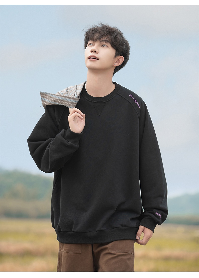 boy Boy Boy Heavyweight 400G Spliced Raglan Sleeve Crew Neck Sweatshirt Men Spring New American Style Letter Embroidery Casual_voghion.com