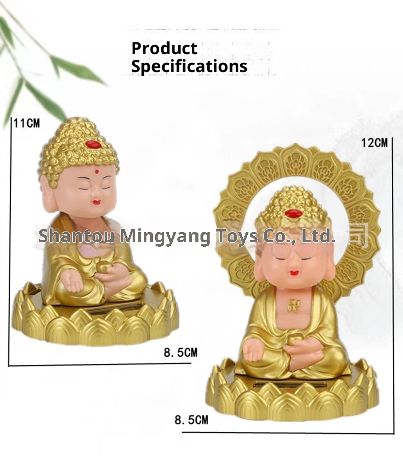 Solarbetriebene Nickleuchte, Tathagata-Ornament, Auto-Innenausstattung, Nationaler Trend, Figur des schwingenden Buddha, Grenzüberschreitend_voghion.com