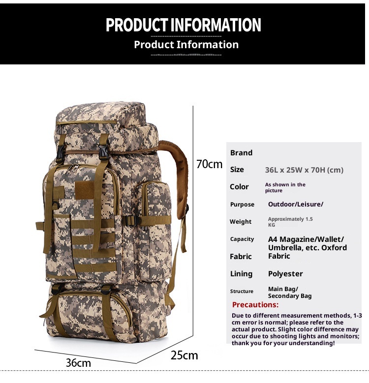 ActiveGo Neuer Cross-Border Outdoor Rucksack mit großem Fassungsvermögen, taktischem Tarnmuster, wasserdicht, ideal für Reisen, Wandern und Camping für Herren_voghion.com