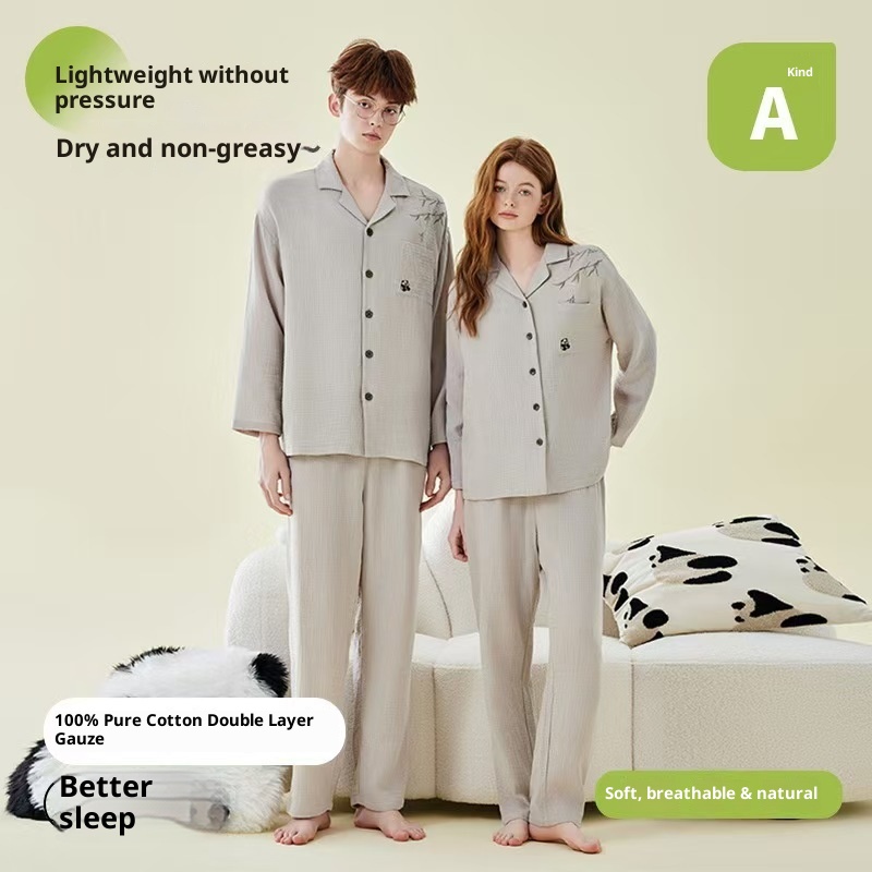 Pigiama da donna ChicShe in 100% cotone a doppio strato, manica lunga, colletto rovesciato, pigiama sottile autunnale, set da casa, adatto_voghion.com