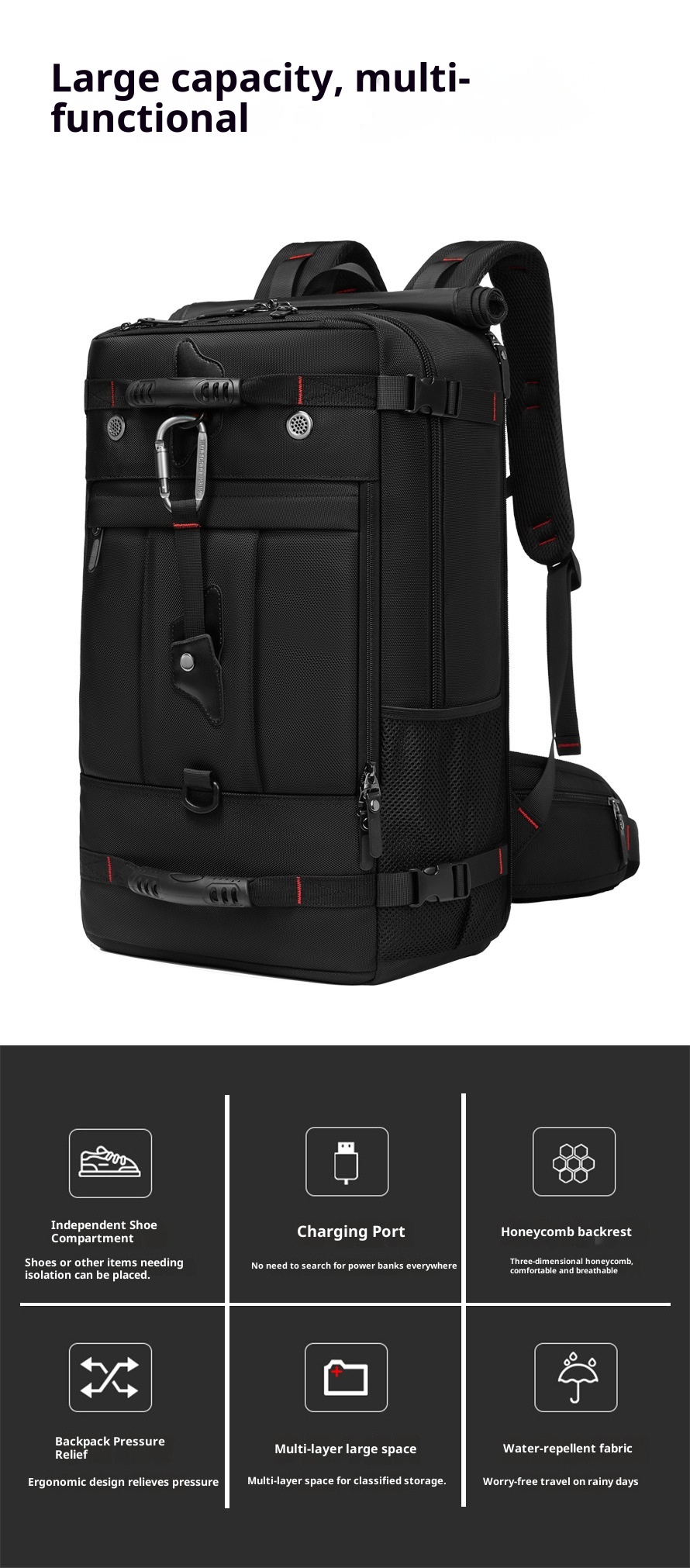 ActiveGo Hot Selling Foreign Trade Cross-Border Men's Travel Backpack Outdoor Sports Capacity Waterproof Extra Large Hiking Bag_voghion.com