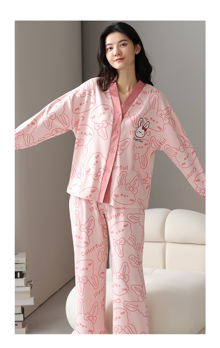 ChicShe Women's Pajamas Autumn 2023 New Pure Cotton Long Sleeve High-end Korean Style Casual Loose Double-sided Kimono Set_voghion.com