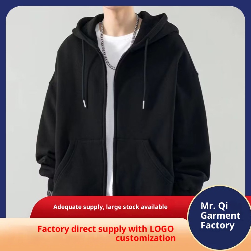 boy Boy Cardigan Hoodie Solid Color Clothing Fleece Lined Zipper Loose Jacket Men's Autumn Winter Sweatshirt_voghion.com