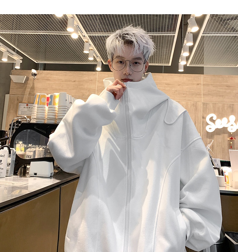 boy Boy Solid Color Cardigan Sweatshirt Men's 2024 Spring And Autumn New Style High-end Cool American Casual Loose Hoodie Jacket_voghion.com