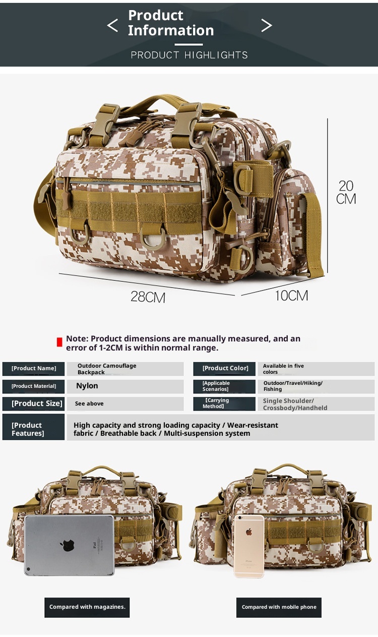 Zaino sportivo da uomo ActiveGo Lure, multifunzionale, con tracolla singola, mimetico, per attività all'aperto, borsa da pesca, grande_voghion.com