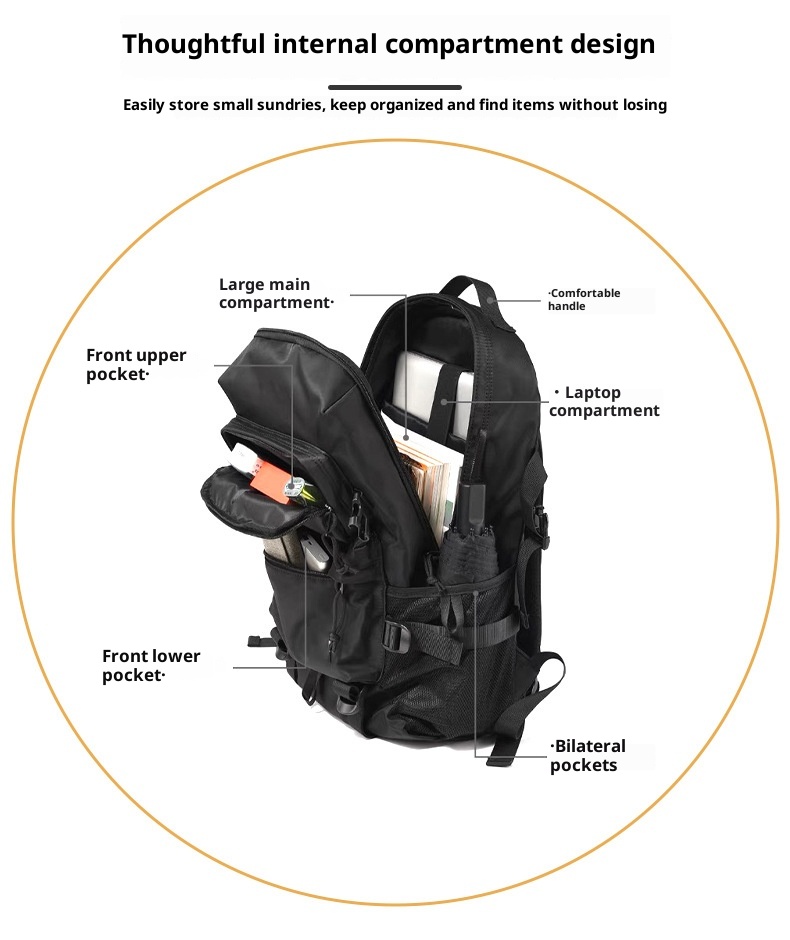 ActiveGo Large Capacity Lightweight Outdoor Hiking For College Students Men's Travel Backpack Black Waterproof Portable Cycling_voghion.com