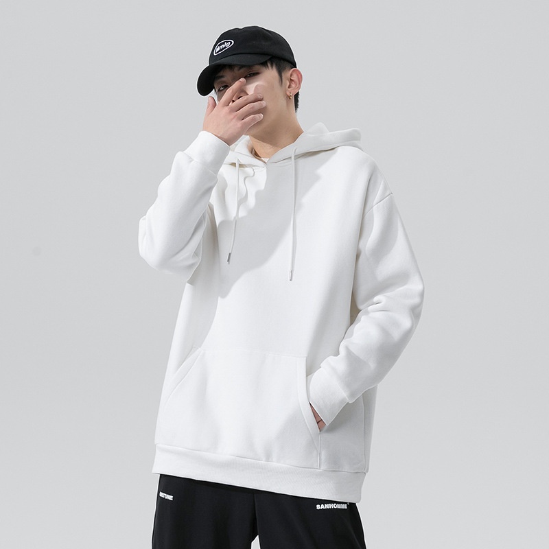 boy Boy Men's Sweatshirt Hong Kong Style Autumn Winter Fleece Lined Men Gray Versatile Basic Hooded Jacket Hoodie Trendy_voghion.com