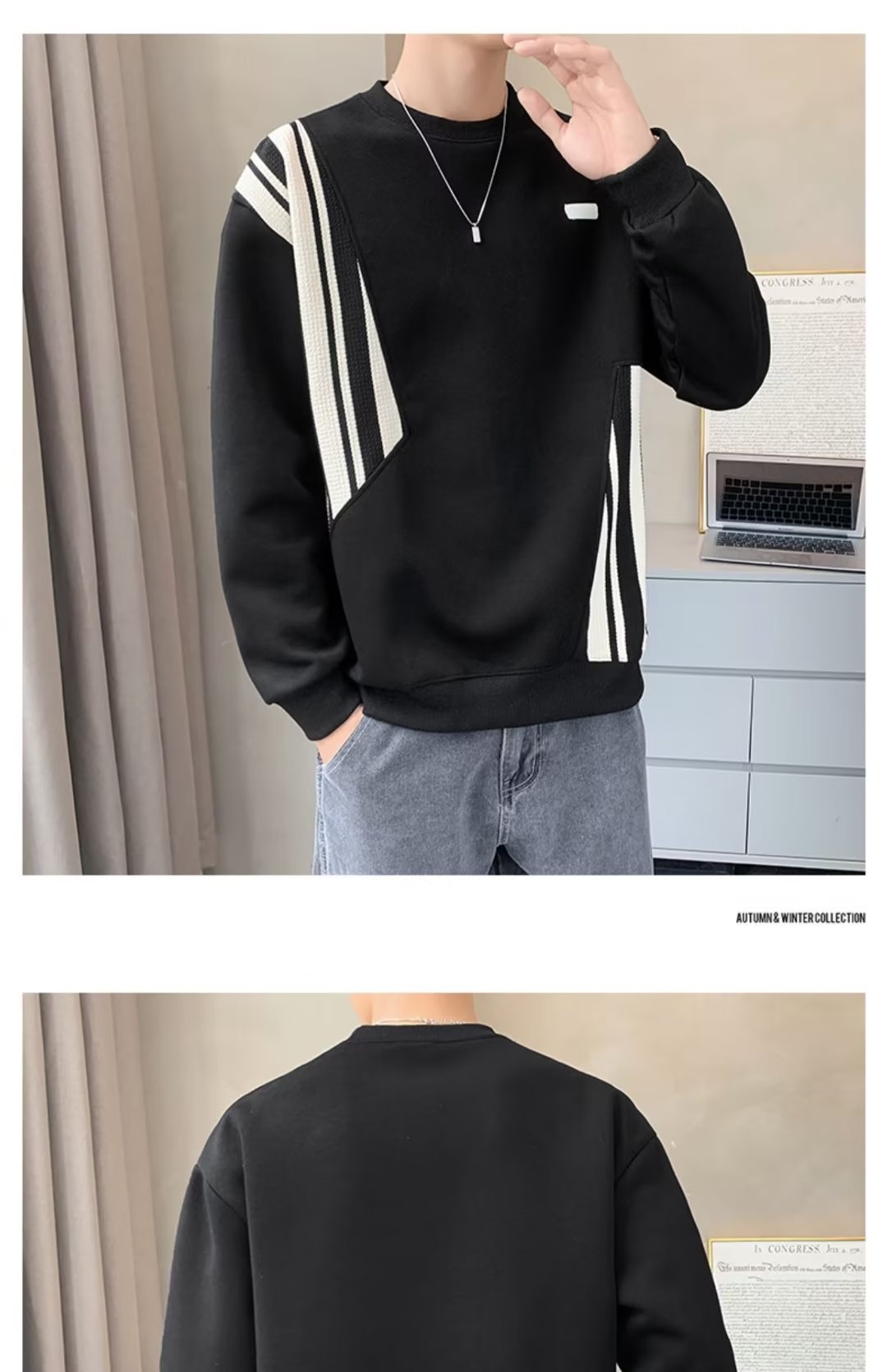 boy Boy Crew Neck Sweatshirt Spring Autumn Fleece Thickened Men's Top 2023 New T-Shirt Long Sleeve Early Winter Jacket_voghion.com