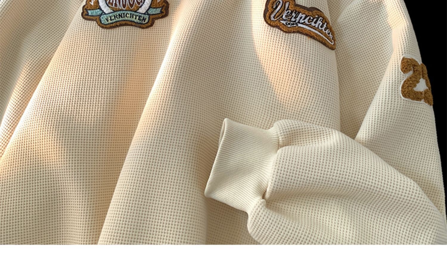 boy Boy Waffle Polo Sweatshirt For Men Spring Autumn Ins Trendy Brand Embroidered Turn-down Collar American Retro Heavyweight_voghion.com