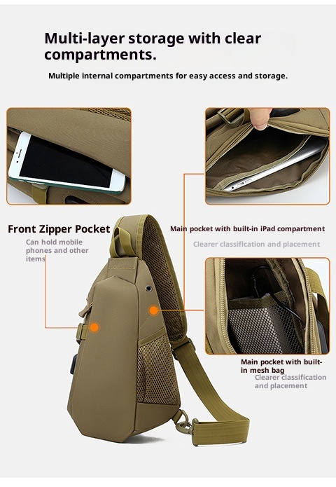 ActiveGo Cross-Border Men's Backpack Large Capacity Travel Shoulder Tactical Chest Laptop Cycling Hiking Bag_voghion.com