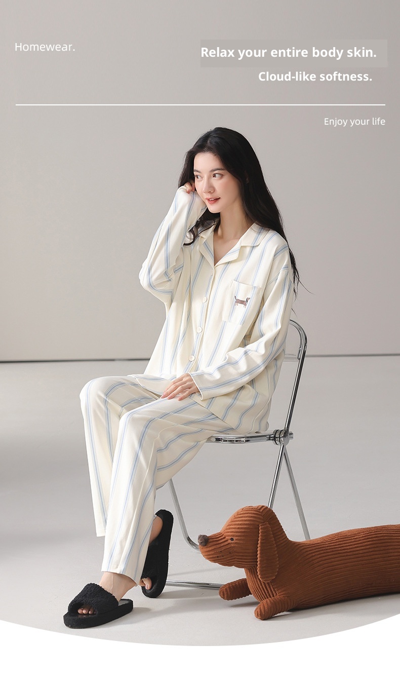 ChicShe 2025 Spring And Autumn Simple Casual Pure Cotton Women's Pajamas Sleeve Long Pants Cardigan Style Breathable Comfortable_voghion.com