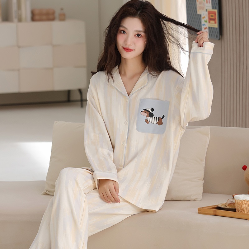 ChicShe Damenpyjama aus 100 % Baumwolle, Frühjahr/Herbst 2025, neues Set mit lockeren Ärmeln und langer Hose, ideal für Freizeit und Outdoor-Aktivitäten._voghion.com