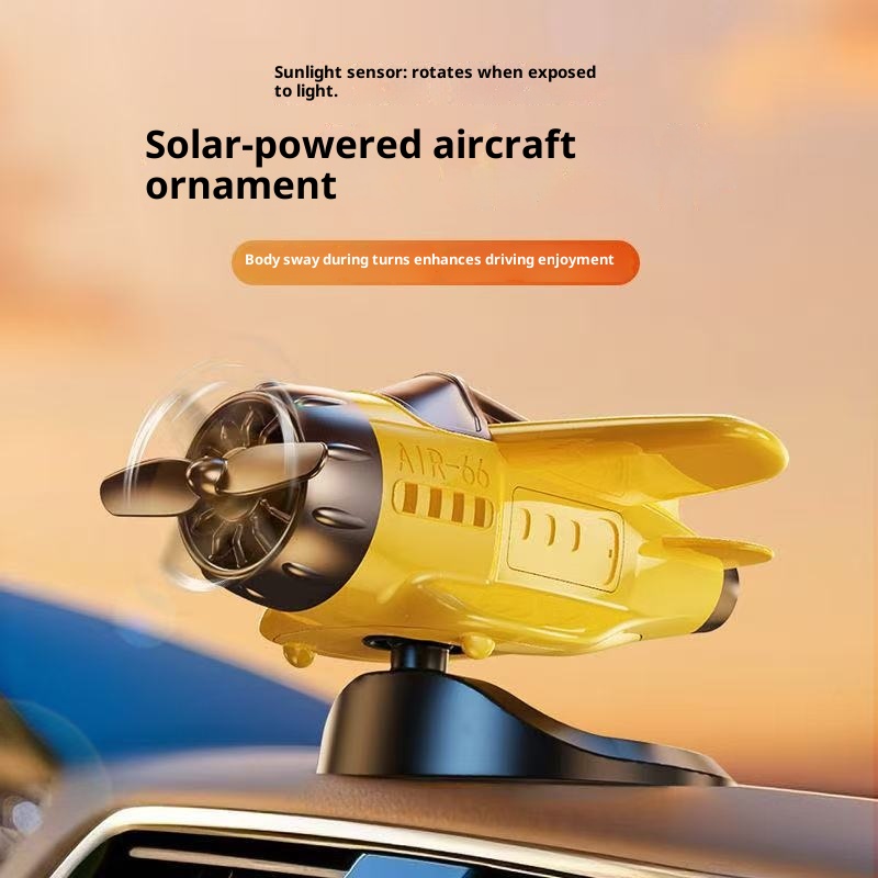Solarbetriebene, automatisch rotierende Kleinflugzeug-Innenausstattung, kreative Auto-Armaturenbrett-Klebedekoration, universell einsetzbar_voghion.com