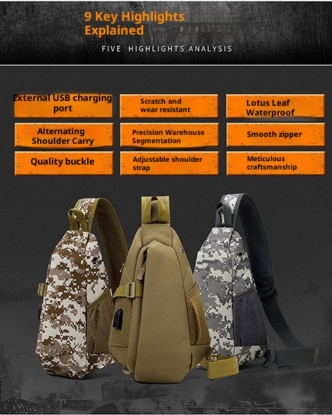 ActiveGo Cross-Border Men's Backpack Large Capacity Travel Shoulder Tactical Chest Laptop Cycling Hiking Bag_voghion.com