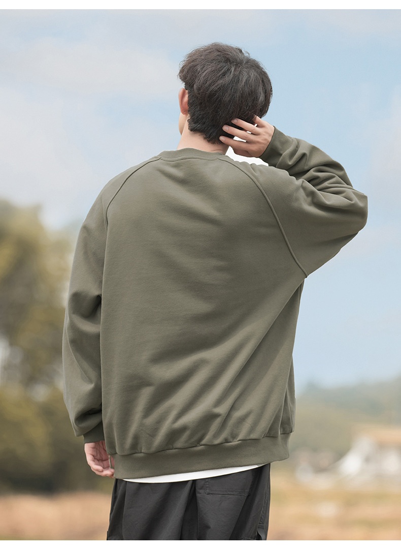 boy Boy Boy Heavyweight 400G Spliced Raglan Sleeve Crew Neck Sweatshirt Men Spring New American Style Letter Embroidery Casual_voghion.com