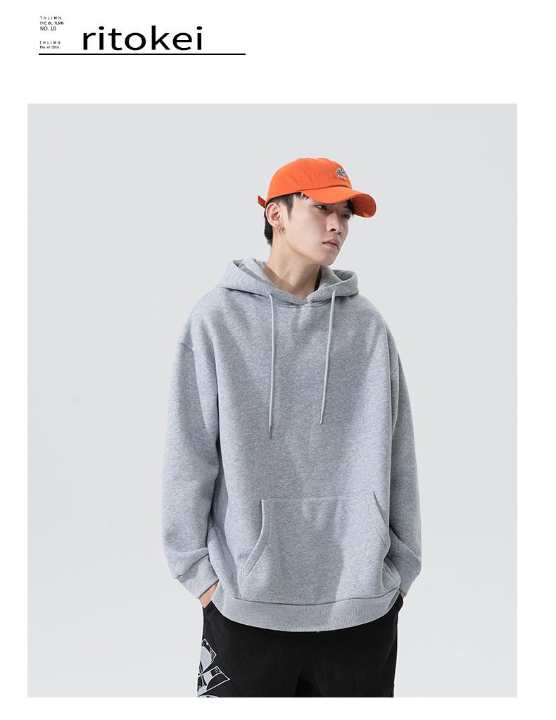 boy Boy Men's Sweatshirt Hong Kong Style Autumn Winter Fleece Lined Men Gray Versatile Basic Hooded Jacket Hoodie Trendy_voghion.com