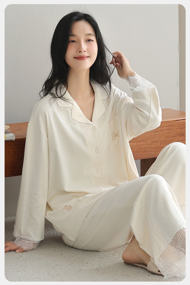 ChicShe 2025 Nuovo Pigiama da Donna Puro Cardigan con Colletto Risvoltato Manica Lunga Donna Casual Primavera Autunno Completo da Casa in Cotone_voghion.com