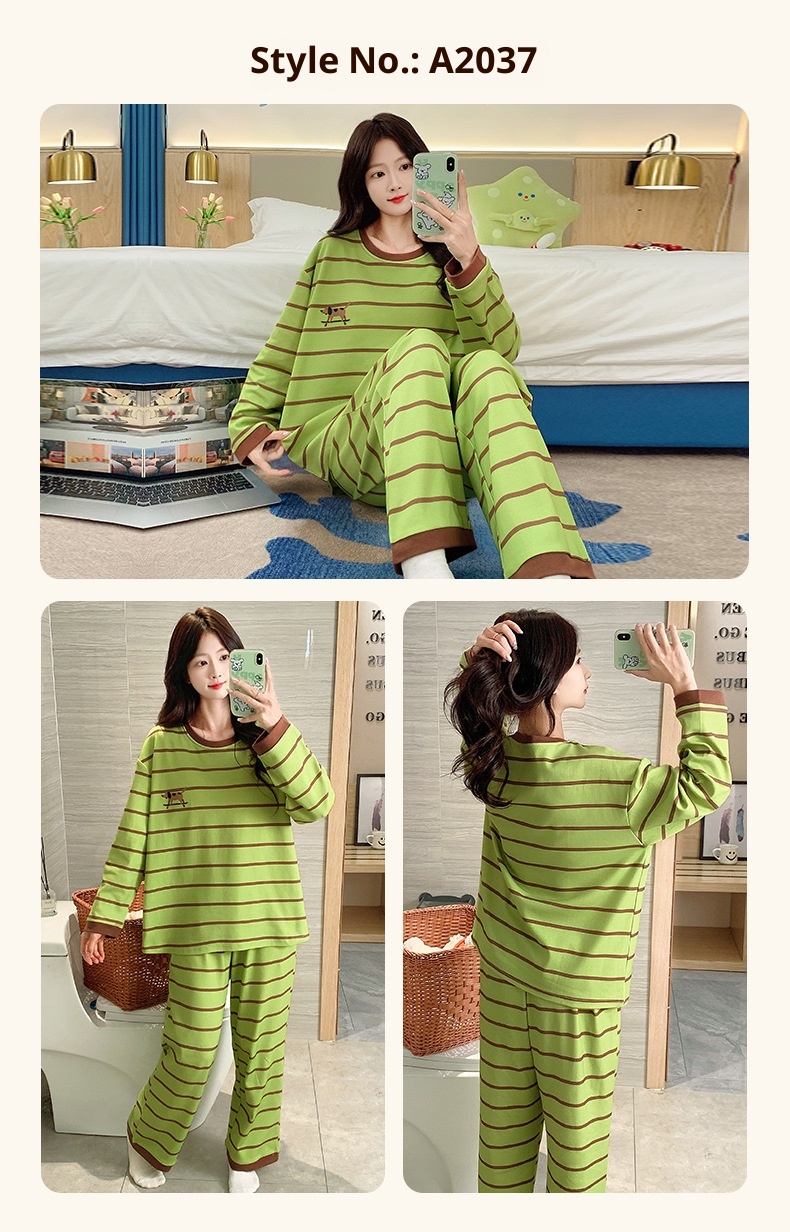 ChicShe Source Factory Stretch Cotton-Like Long-Sleeve Pajamas With Chest Pads Girls, Cartoon Round Neck, Suitable For Spring_voghion.com