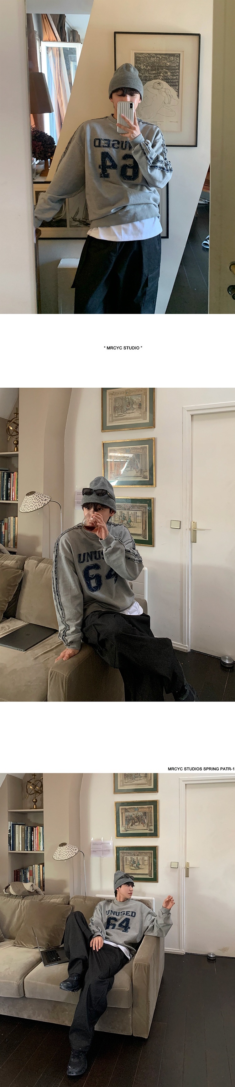 boy MYQ Letter Embroidery Crew Neck Sweatshirt Men Autumn New Loose Top Korean Style Trendy Vintage Pullover Jacket_voghion.com