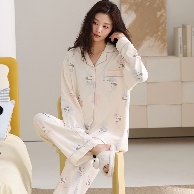 ChicShe Damenpyjama aus 100 % Baumwolle, Frühjahr/Herbst 2025, neues Set mit lockeren Ärmeln und langer Hose, ideal für Freizeit und Outdoor-Aktivitäten._voghion.com