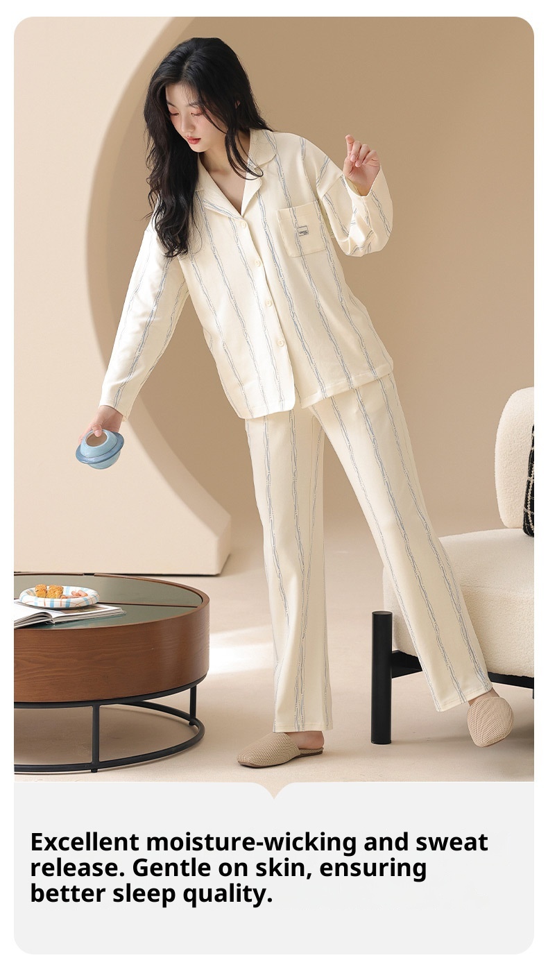 Pigiama da donna ChicShe Classe A antibatterico in 100% cotone, cardigan con maniche lunghe per autunno e inverno, indossabile all'esterno._voghion.com