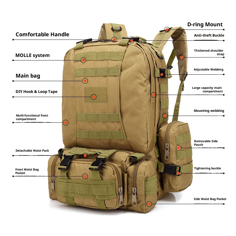 Sac ActiveGo grande capacité pour sports de plein air, cyclisme, randonnée, voyage, alpinisme, multifonctionnel, camouflage tactique_voghion.com