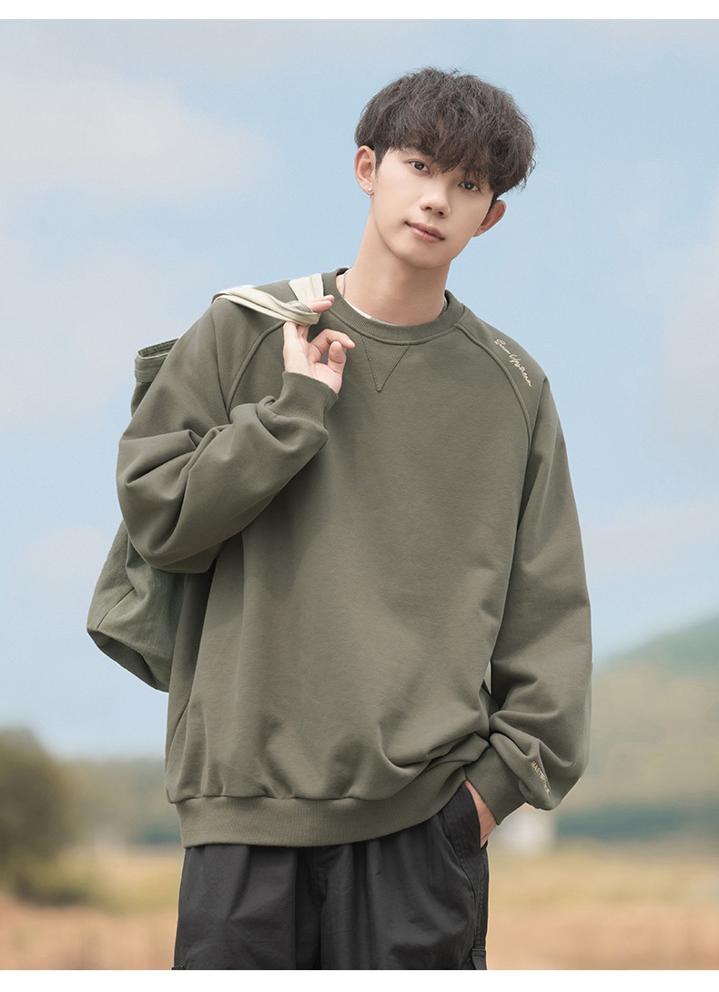 boy Boy Boy Heavyweight 400G Spliced Raglan Sleeve Crew Neck Sweatshirt Men Spring New American Style Letter Embroidery Casual_voghion.com