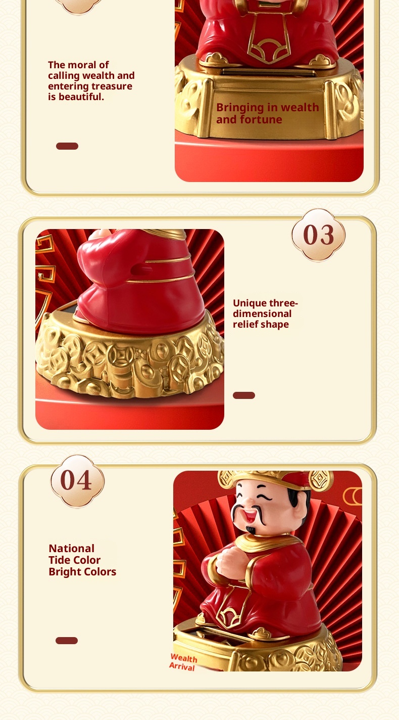 Solar Nodding God Of Wealth Festive Chinese Style Wealth-Attracting Ornament Opening Gift Car Interior Decoration Item_voghion.com