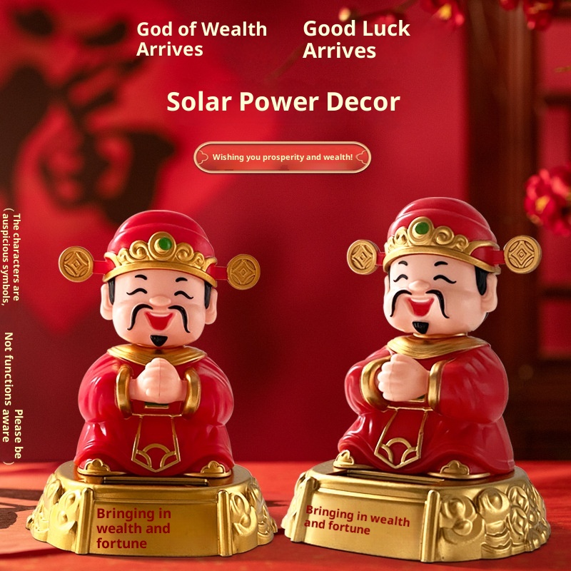 Solar Nodding God Of Wealth Festive Chinese Style Wealth-Attracting Ornament Opening Gift Car Interior Decoration Item_voghion.com