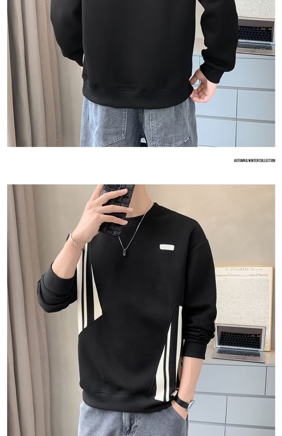 boy Boy Crew Neck Sweatshirt Spring Autumn Fleece Thickened Men's Top 2023 New T-Shirt Long Sleeve Early Winter Jacket_voghion.com