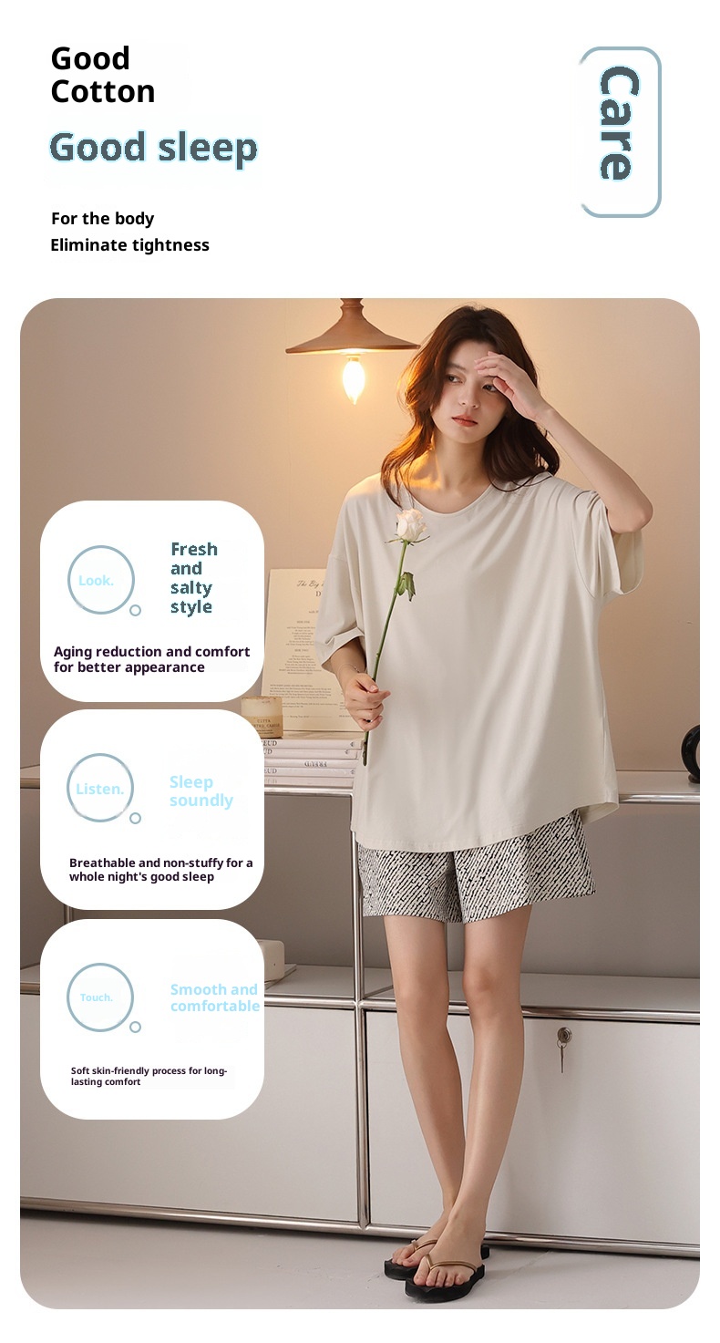 ChicShe New Chest Pad Pajamas For Women, Pure Cotton Short Sleeve Comfortable Cute Pajamas, Summer Internet Celebrity Homewear_voghion.com